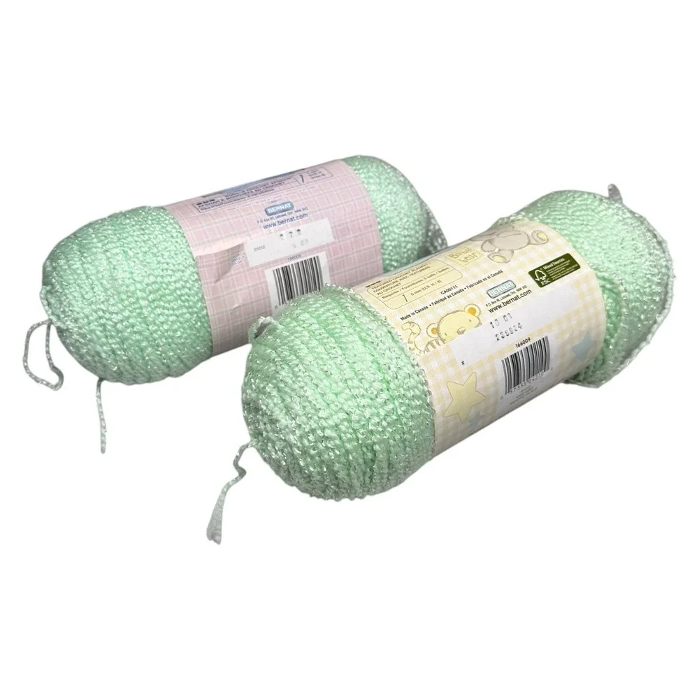 (2) BERNAT Baby Coordinates ICED MINT Green pompadour Yarn Retired New 862 Yards